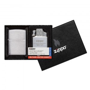 Подарочный набор Zippo зажигалка Brushed Chrome и газовый вставной блок с двойным пламенем 200-082950