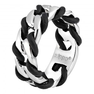 Кольцо Zippo серебристо-чёрное нержавеющая сталь\кожа диаметр 20,4мм 2006558
