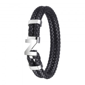 Браслет Zippo Steel Braided Leather Bracelet черный 22 см 2007169