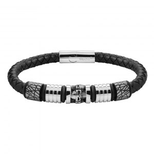 Браслет Zippo Five Charms Leather Bracelet черный 22 см 2007171