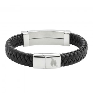 Браслет Zippo Steel Bar Braided Leather Bracelet черный 20 см 2007174