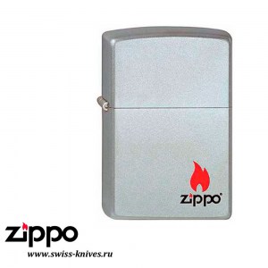 Зажигалка широкая Zippo Classic Zippo Logo Satin Chrome 205 ZIPPO