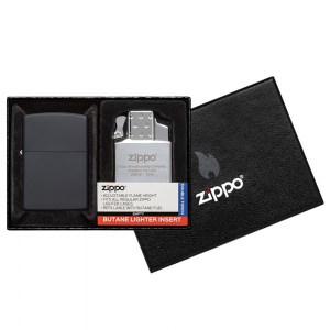 Подарочный набор Zippo зажигалка Black Matte и газовый вставной блок с двойным пламенем 218-090204