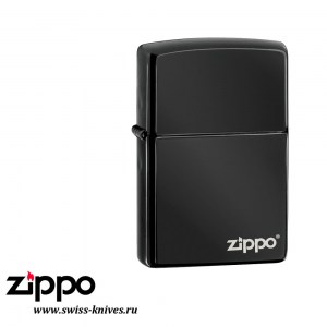 Зажигалка широкая Zippo Classic Zippo Logo Ebony 24756ZL