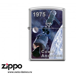Зажигалка широкая Zippo Classic Союз-Аполлон High Polish Chrome 250_Soyuz-Apollo