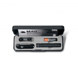 Набор Victorinox: нож-брелок 0.6223.3 и светодиодный фонарь Maglite Solitaire 8 см черного цвета 4.4014