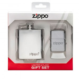 Подарочный набор Zippo зажигалка Brushed Chrome и фляжка 89 мл 49098