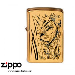 Зажигалка широкая Zippo Classic Proud Lion Brushed Brass 204B Proud Lion