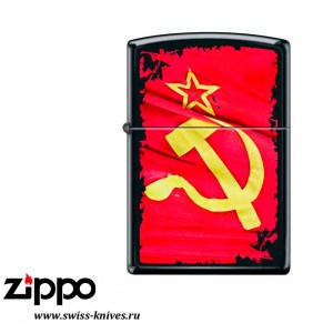 Зажигалка широкая Zippo Classic Серп и Молот Black Matte 218 SOVIET FLAG SICKLE