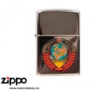 Зажигалка широкая Zippo Герб СССР High Polish Chrome 250 Герб СССР