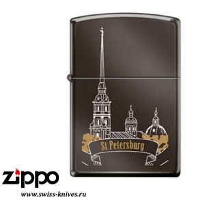 Зажигалка широкая Zippo Classic Петропавловская крепость Black Ice 150 ST PETER SKYLINE