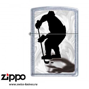 Зажигалка широкая Zippo Classic Хоккеист Street Chrome 207 HOCKEY