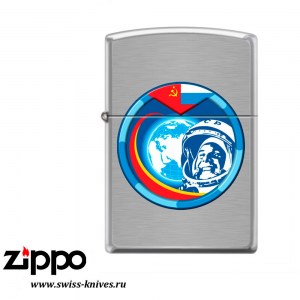 Зажигалка широкая Zippo Classic Гагарин Brushed Chrome 200 COSMONAUT