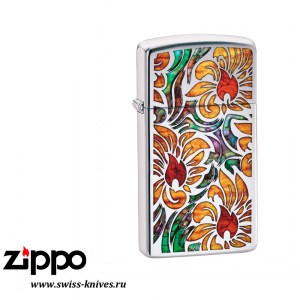 Зажигалка узкая Zippo Slim Fusion Floral Design High Polish Chrome 29702