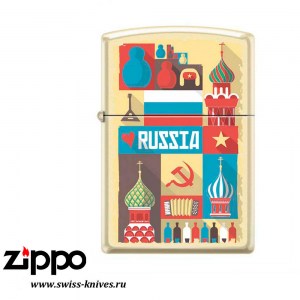 Зажигалка широкая Zippo Classic Открытка из России Cream Matte 216 RUSSIAN POSTCARD